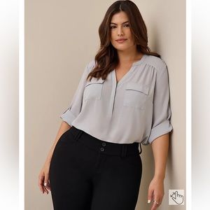 HARPER GEORGETTE PULLOVER 3/4 SLEEVE BLOUSE Harbor Mist Grey